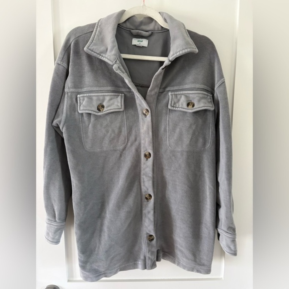 Aerie gray textured oversized shacket sz small neutral casual relaxed jacket